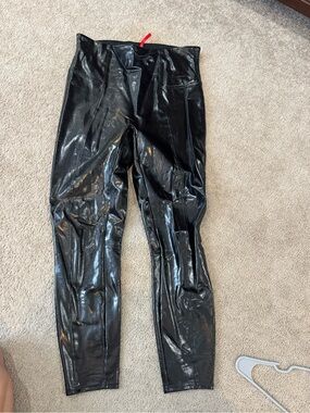 SPANX Black Shiny Faux Leather Leggings - X/L